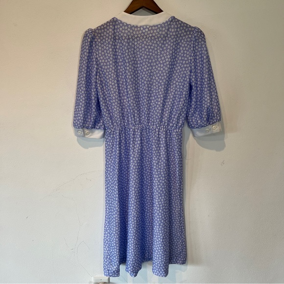 Vintage The Fashion Place Blue and White Coffee Bean Half Button Up Midi Dress - Picture 10 of 11